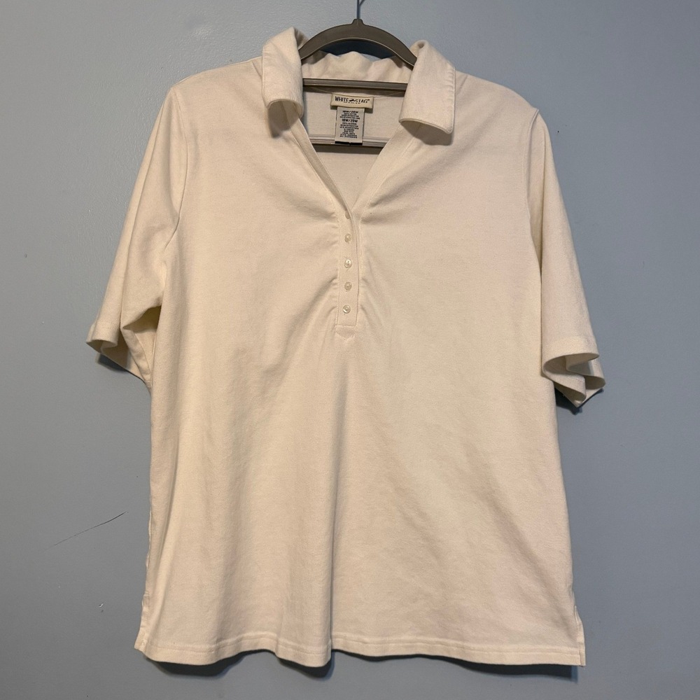 White Stag Woman's 18/20W White Cotton Short Sleeve Polo Shirt 1830